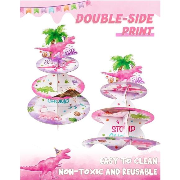 WERNNSAI Watercolor Dinosaur Cupcake Stand - 3-Tier - Picture 4 of 4